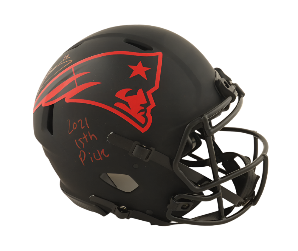 Mac Jones Autographed Signed Patriots Full-Size Authentic Eclipse Alternate Speed Helmet Inscribed “2021 15th Pick” (Beckett & JSA)