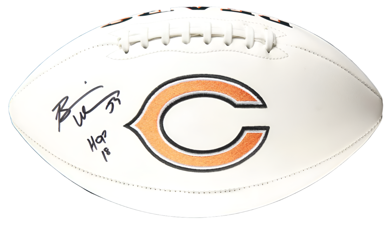 Brian Urlacher Autographed Bears NFL Authentic Logo Football (Beckett) With Acrylic Case