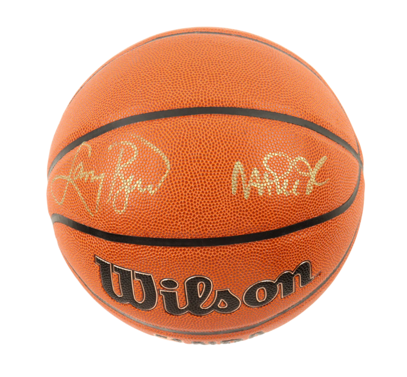 Larry Bird & Magic Johnson Autographed Signed NBA Basketball With Display Stand (PSA & Beckett) - Image 3